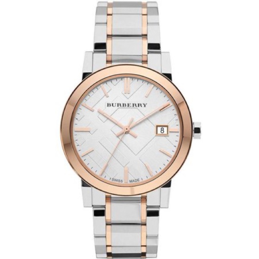 Burberry Large Check Stamped Two-Tone Ladies Watch